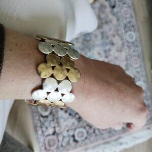 Vintage Cuff Costume Jewelry Bracelet Flower Design Silver and Gold Tones